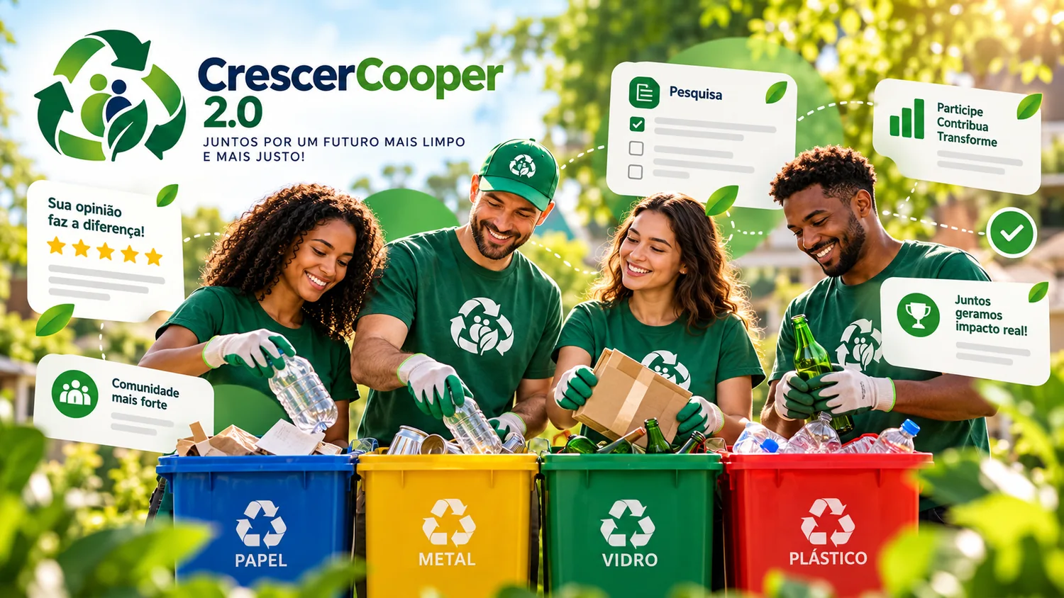 Pessoas e reciclagem em um ambiente sustentável